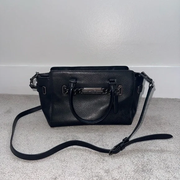 Coach Black Pebbled Leather Satchel with Chain Accent - Picture 3 of 5